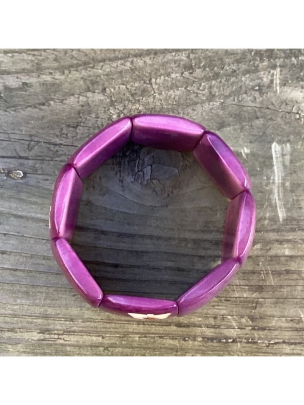Wide Purple Tagua Panel Stretch Bracelet Carved Cowboy Boot Motif Festival Wear - Picture 6 of 6